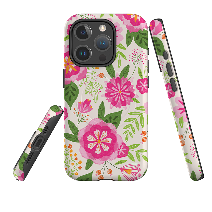 iPhone MagSafe Tough Case -  Big Bold Blooms Ivory By Jenny Zemanek