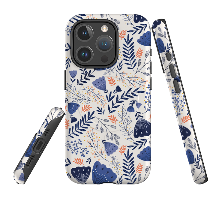 iPhone MagSafe Tough Case -  Blue Floral By Jade Mosinski