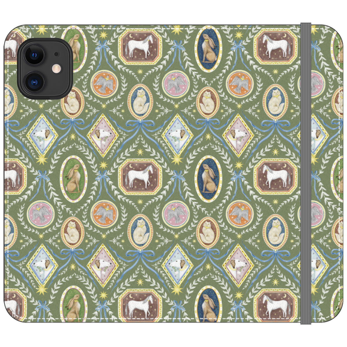Charleston Moss Green Wallet Case By Catherine Rowe