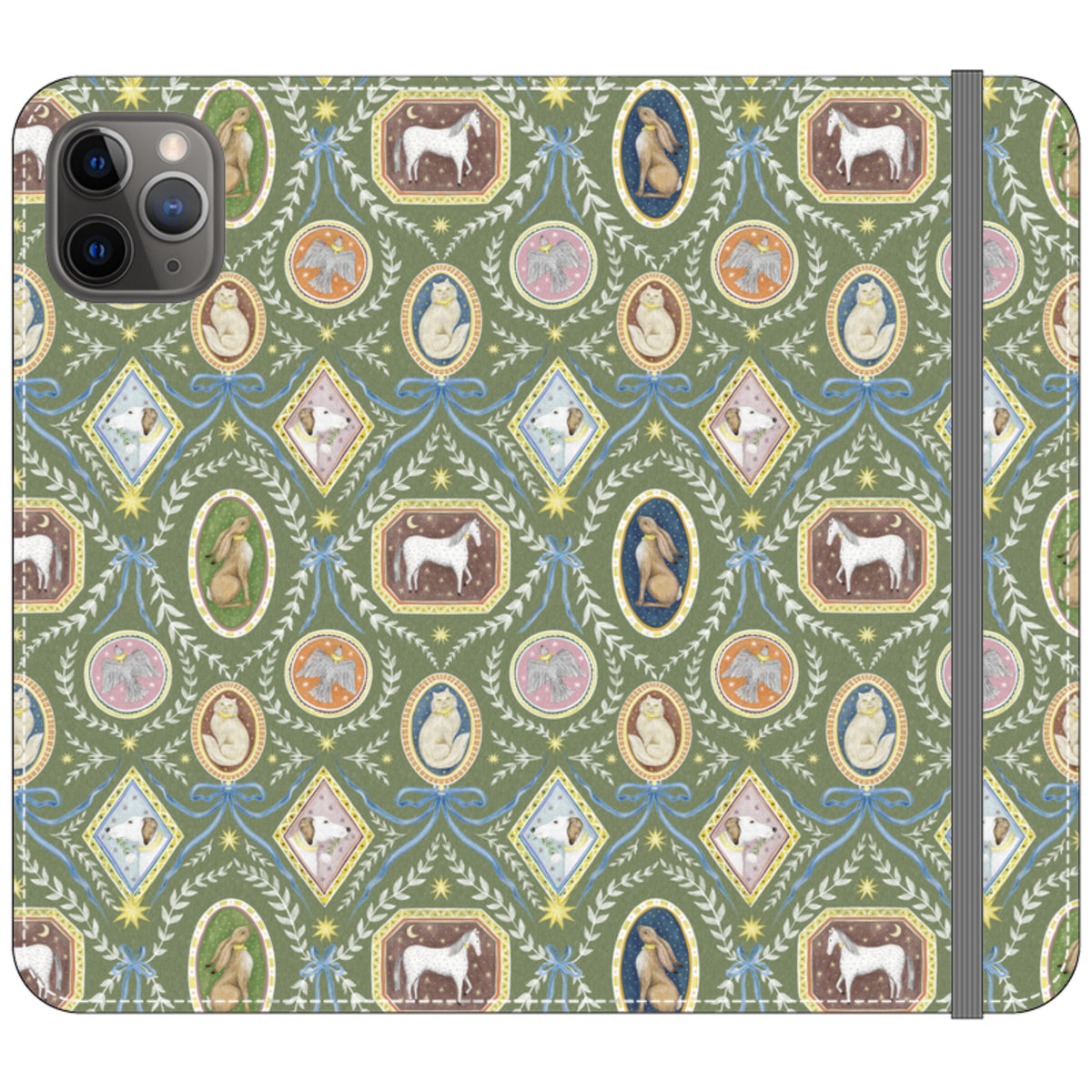 Charleston Moss Green Wallet Case By Catherine Rowe