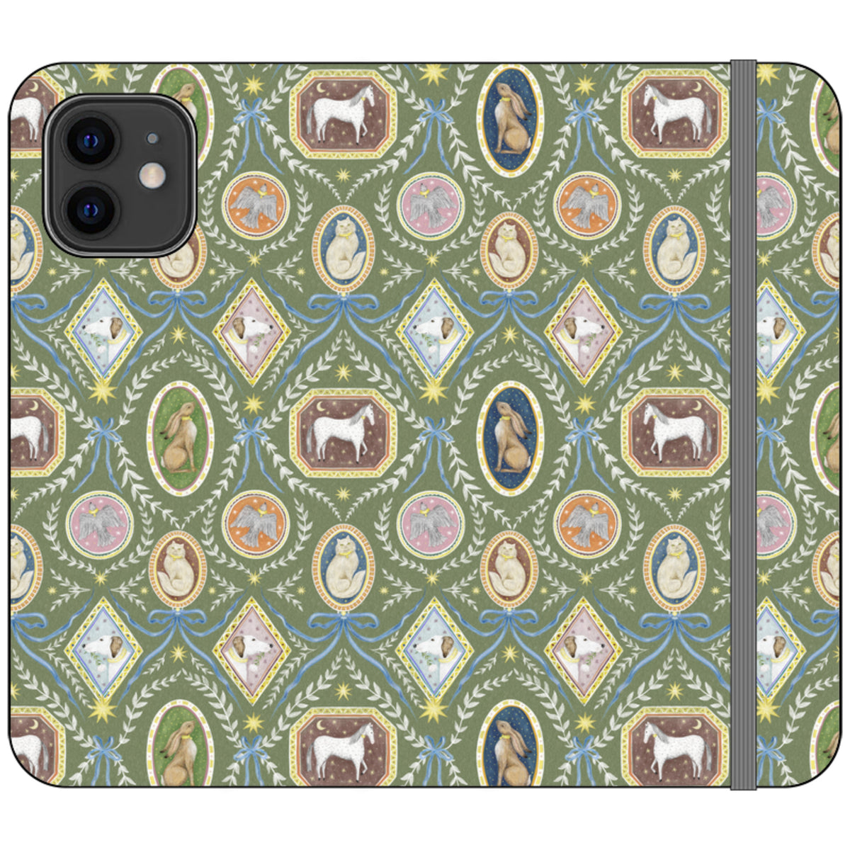 Charleston Moss Green Wallet Case By Catherine Rowe