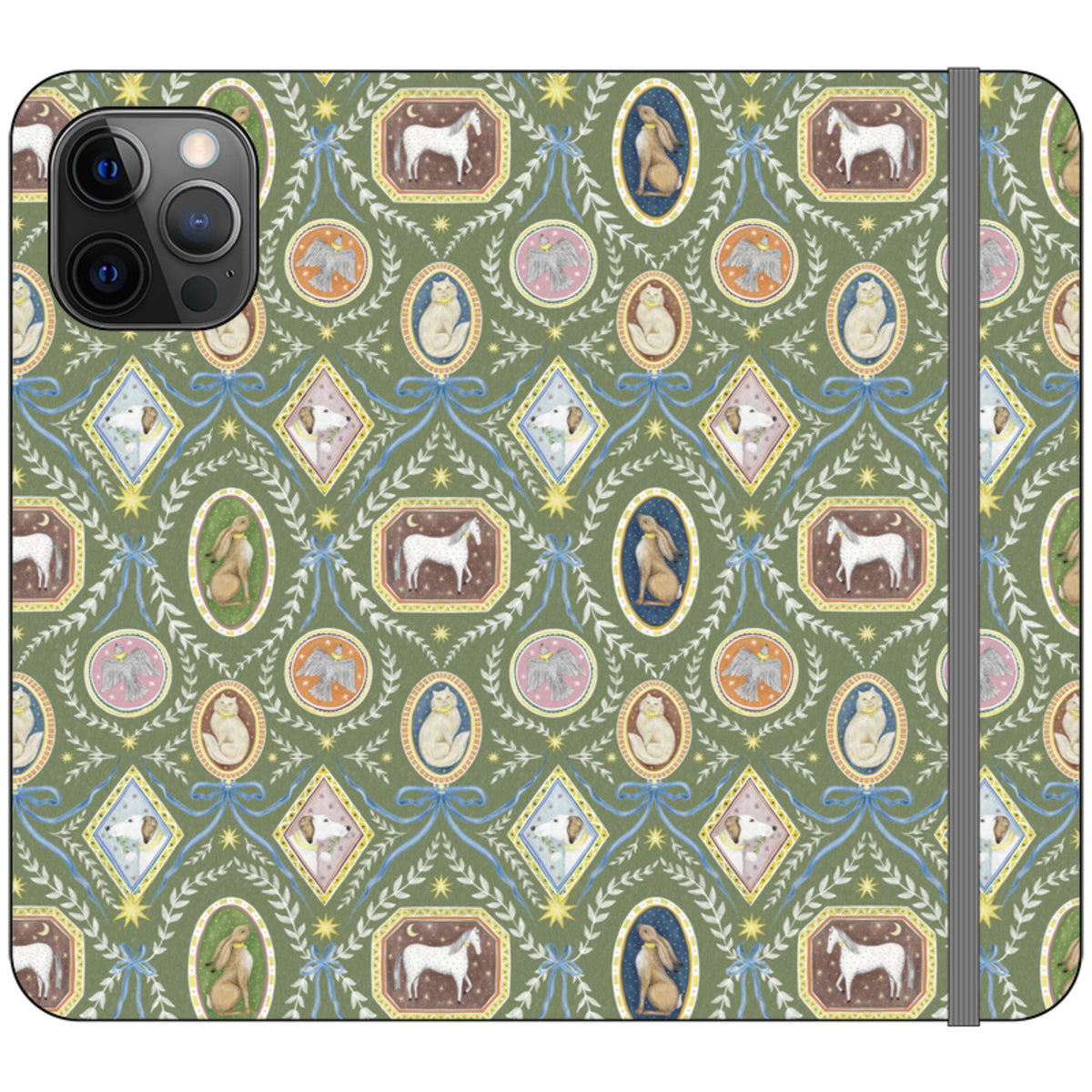 Charleston Moss Green Wallet Case By Catherine Rowe