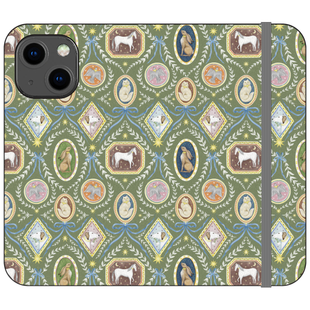 Charleston Moss Green Wallet Case By Catherine Rowe