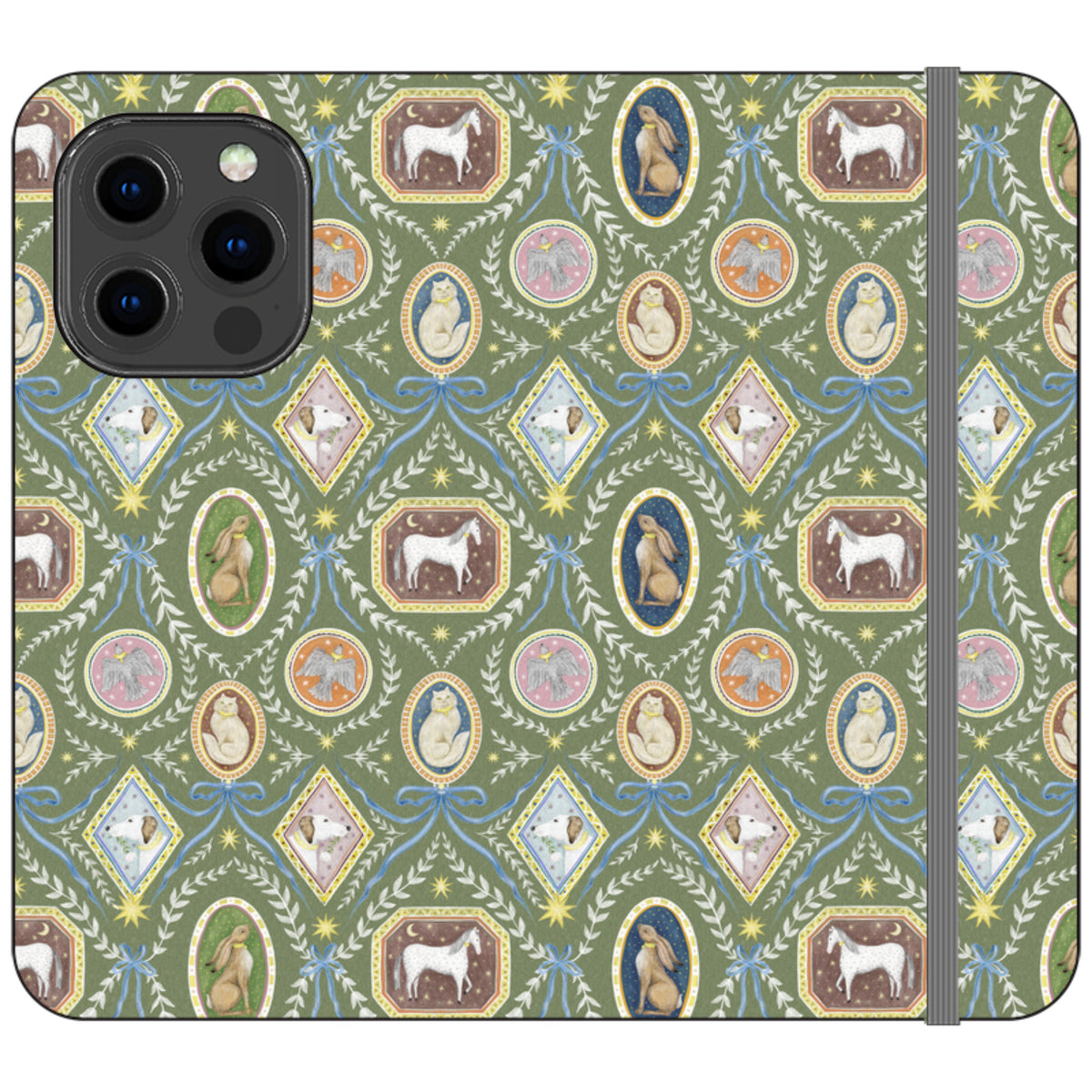 Charleston Moss Green Wallet Case By Catherine Rowe