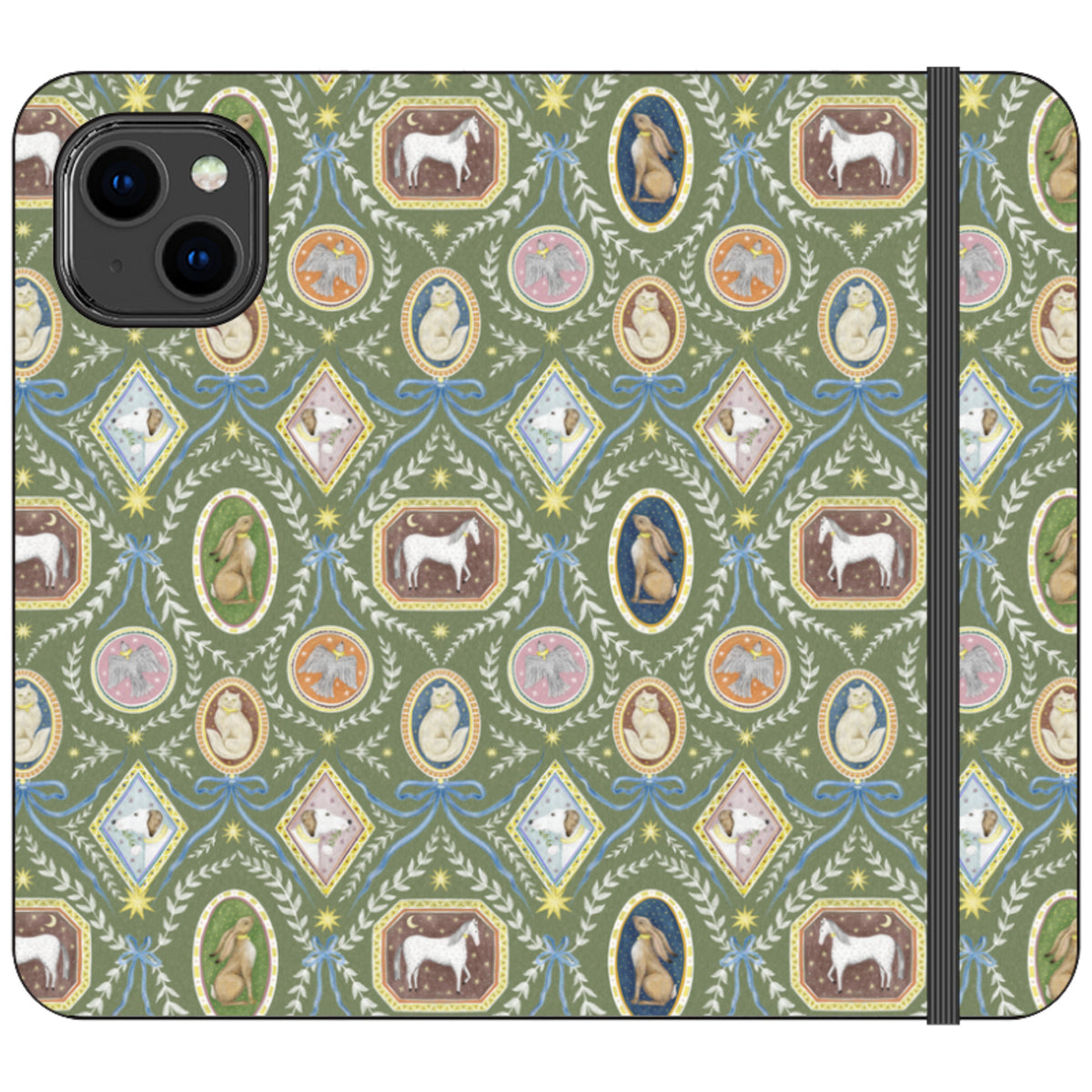 Charleston Moss Green Wallet Case By Catherine Rowe