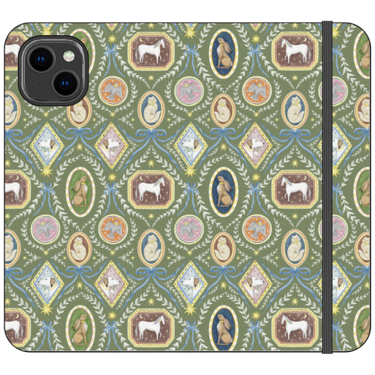 Charleston Moss Green Wallet Case By Catherine Rowe