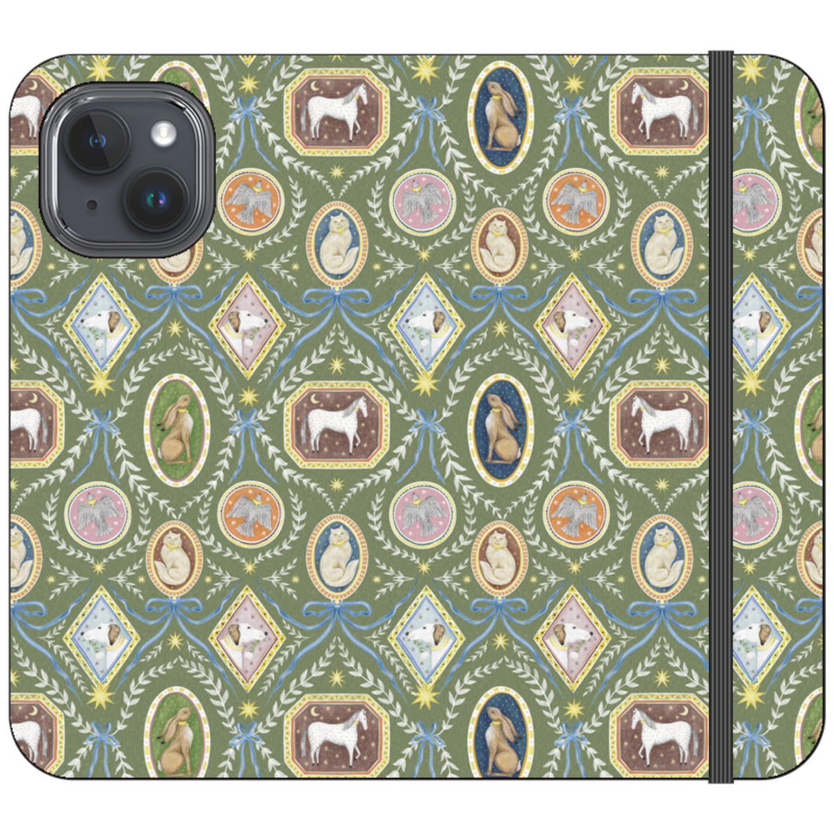 Charleston Moss Green Wallet Case By Catherine Rowe