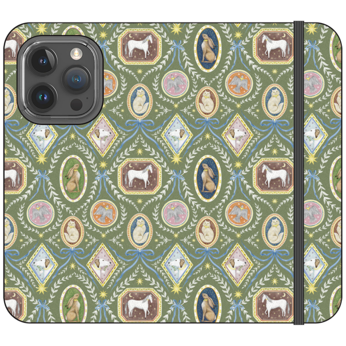 Charleston Moss Green Wallet Case By Catherine Rowe