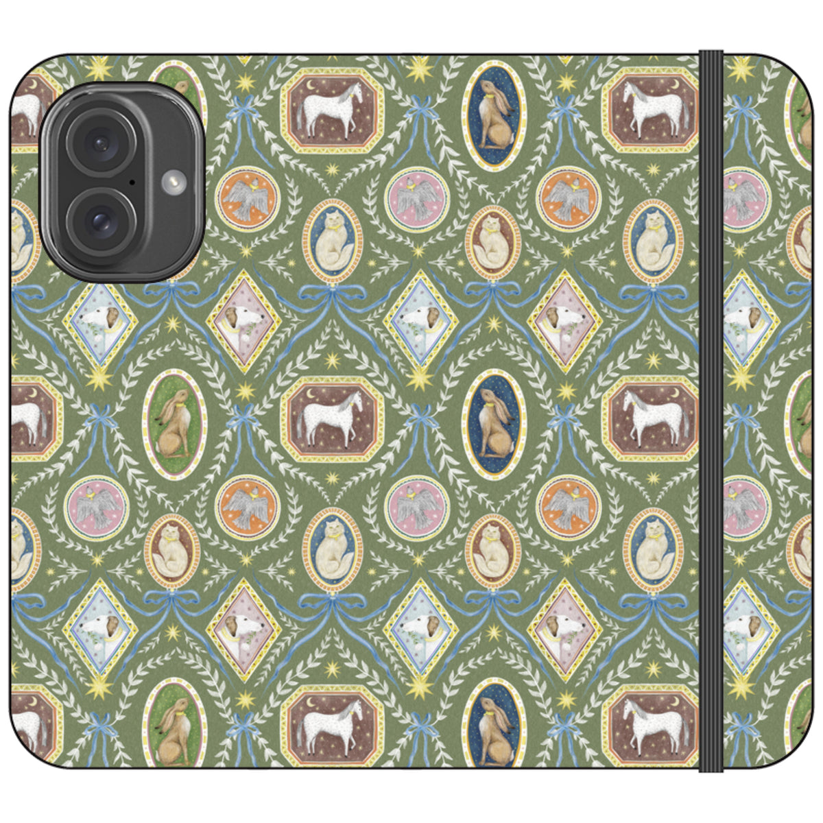 Charleston Moss Green Wallet Case By Catherine Rowe