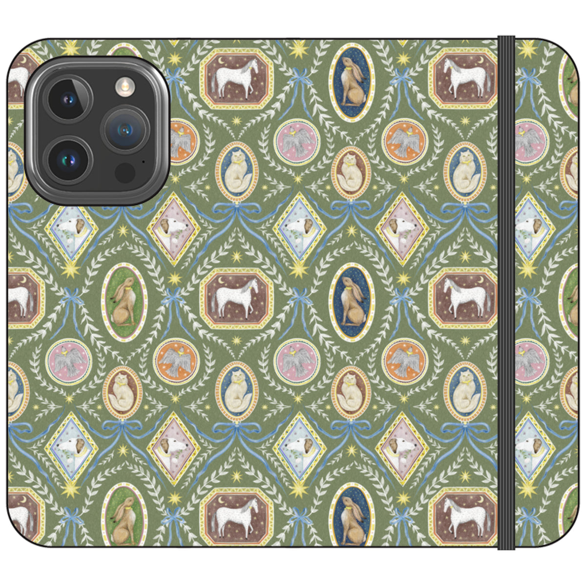 Charleston Moss Green Wallet Case By Catherine Rowe
