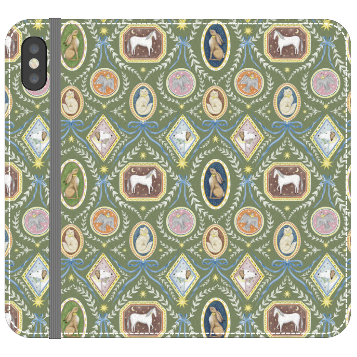 Charleston Moss Green Wallet Case By Catherine Rowe