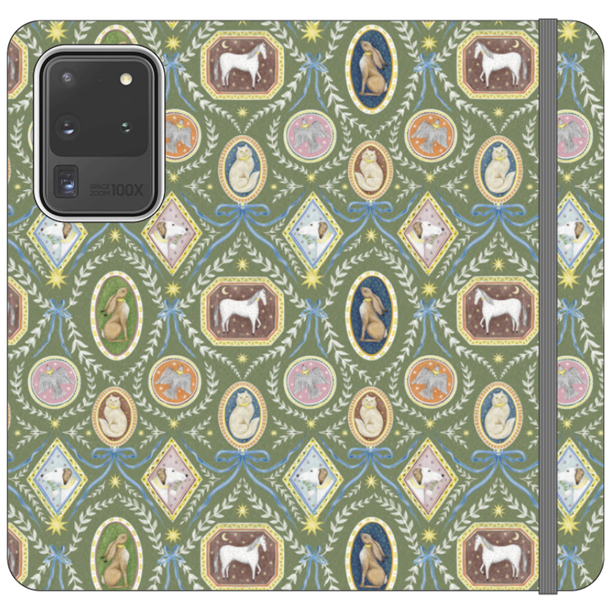 Charleston Moss Green Wallet Case By Catherine Rowe