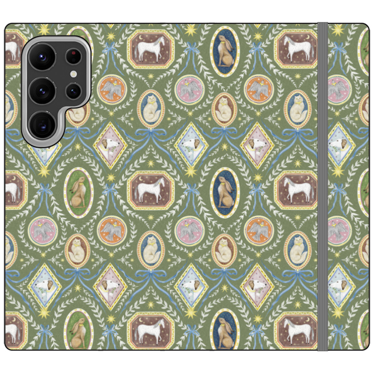 Charleston Moss Green Wallet Case By Catherine Rowe