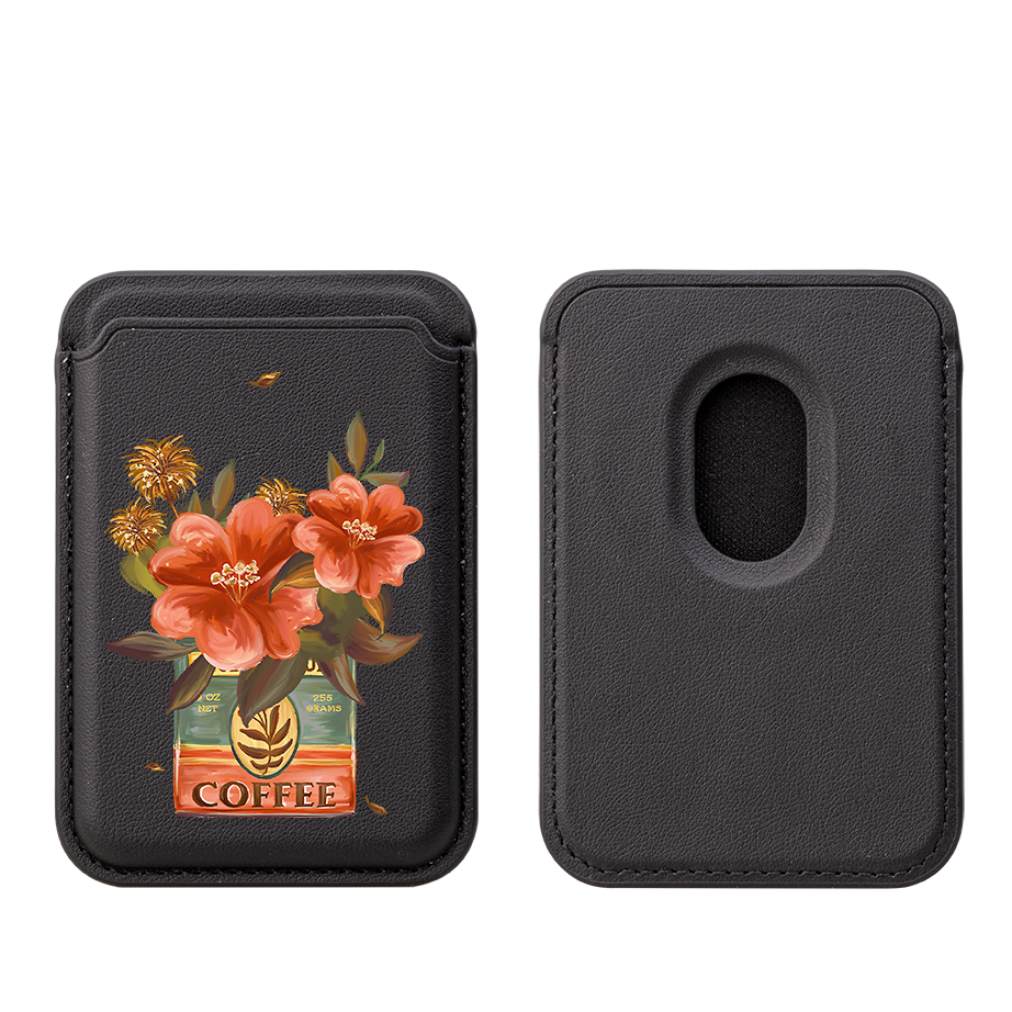 Coffee Floral MagSafe Wallet- Black