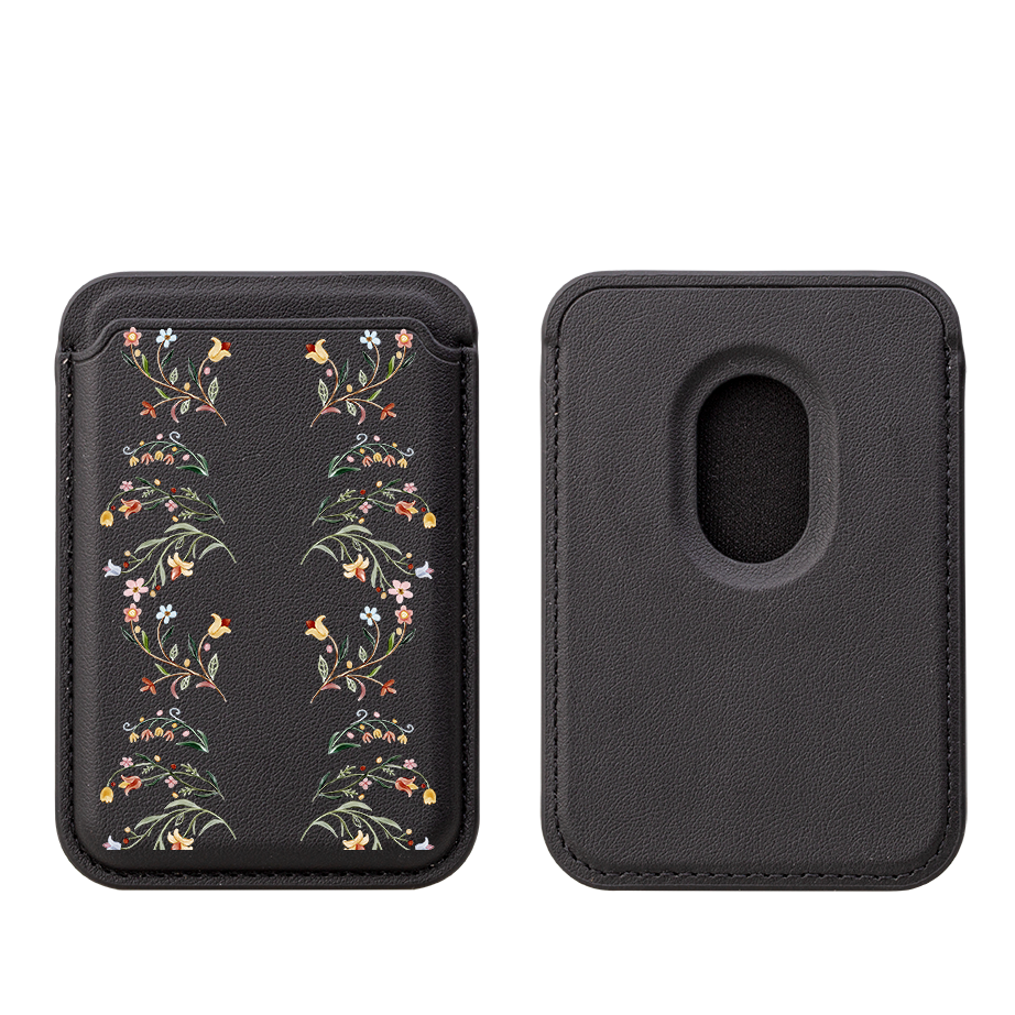 Elegant Floral MagSafe Wallet- Black