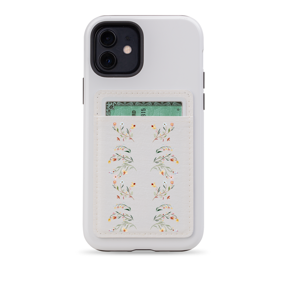 Elegant Floral MagSafe Wallet- White
