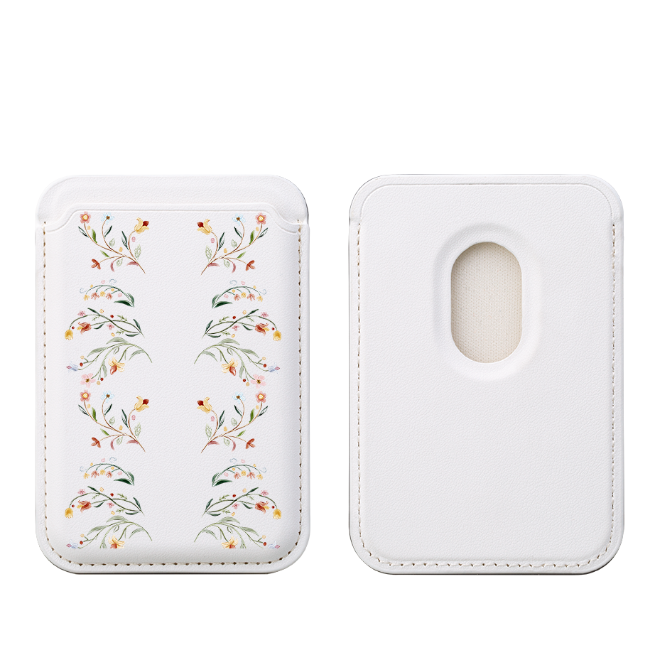 Elegant Floral MagSafe Wallet- White
