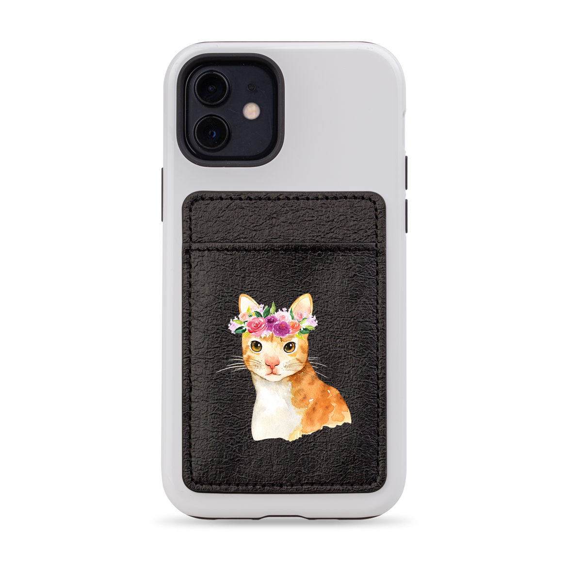 Floral Cat MagSafe Wallet- Black