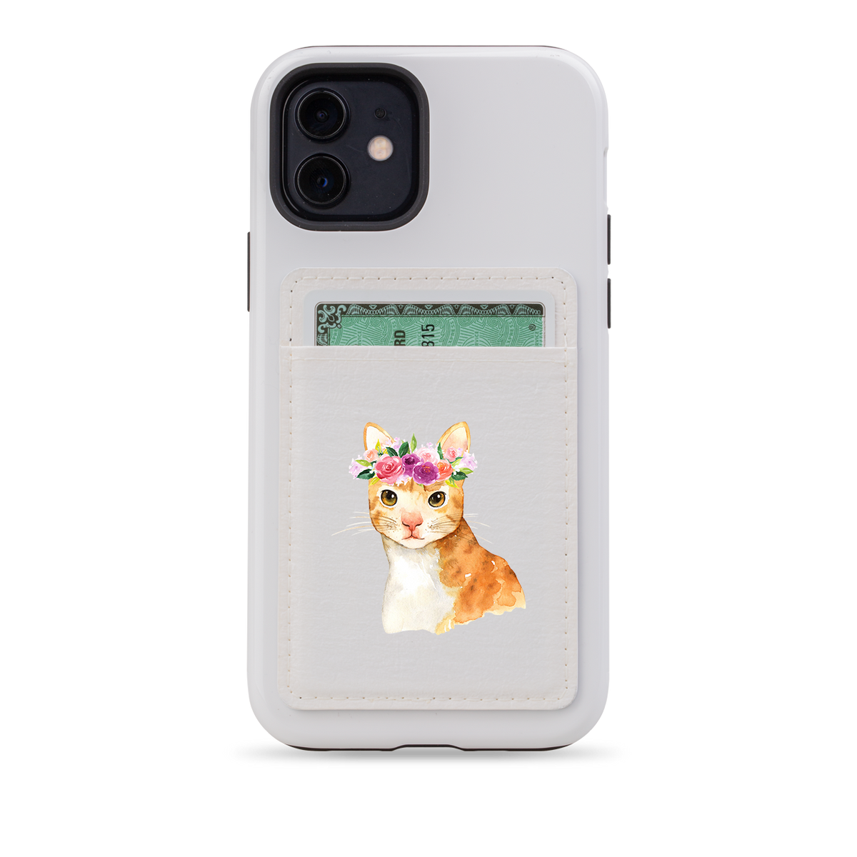 Floral Cat MagSafe Wallet- White