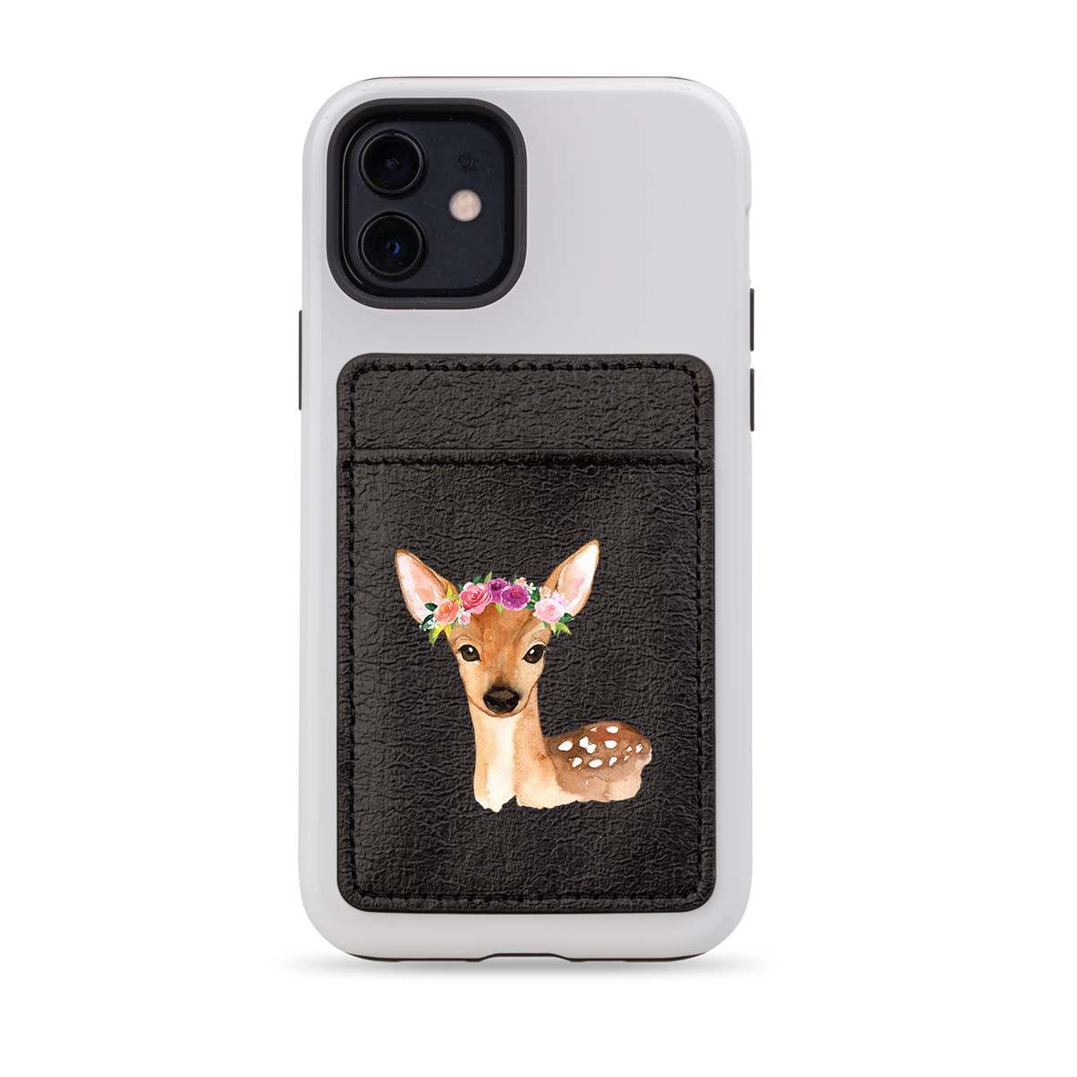 Floral Deer MagSafe Wallet- Black