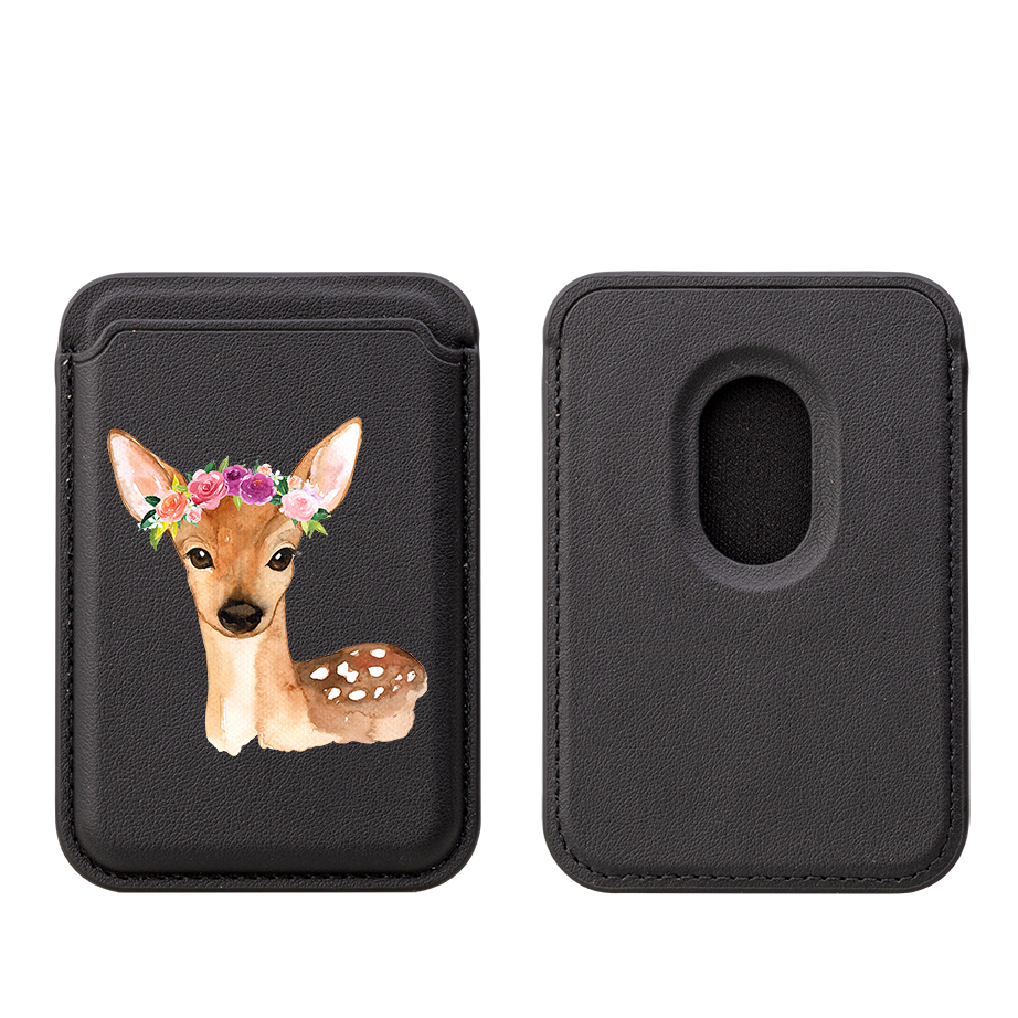 Floral Deer MagSafe Wallet- Black