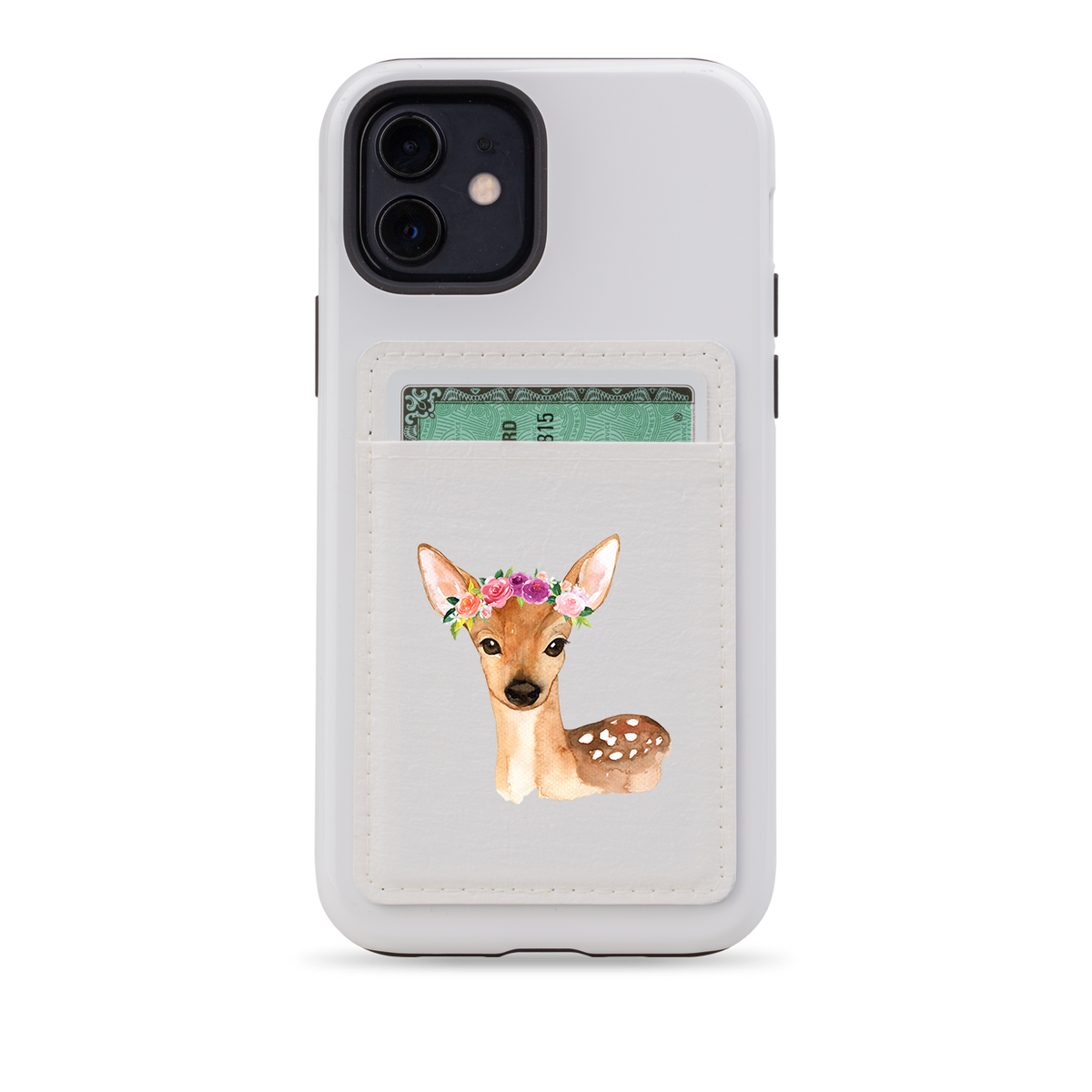 Floral Deer MagSafe Wallet- White
