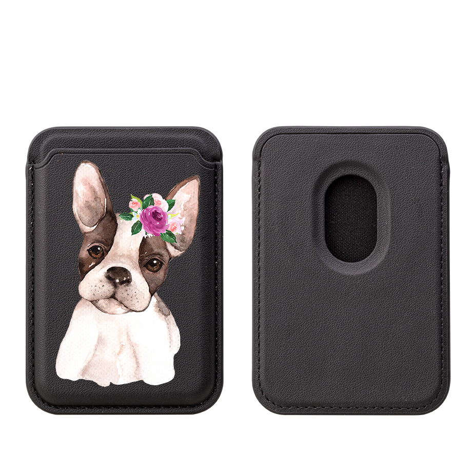 Floral Dog II MagSafe Wallet- Black