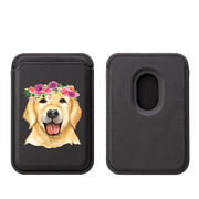 Floral Dog MagSafe Wallet- Black