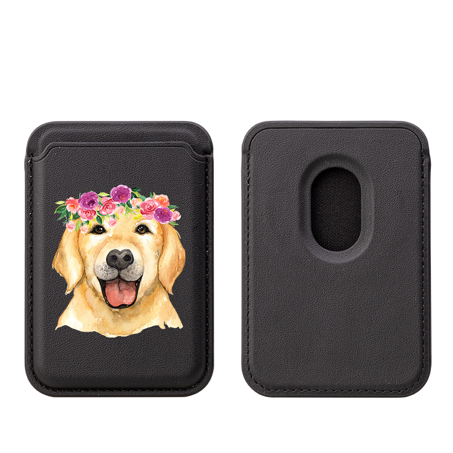 Floral Dog MagSafe Wallet- Black