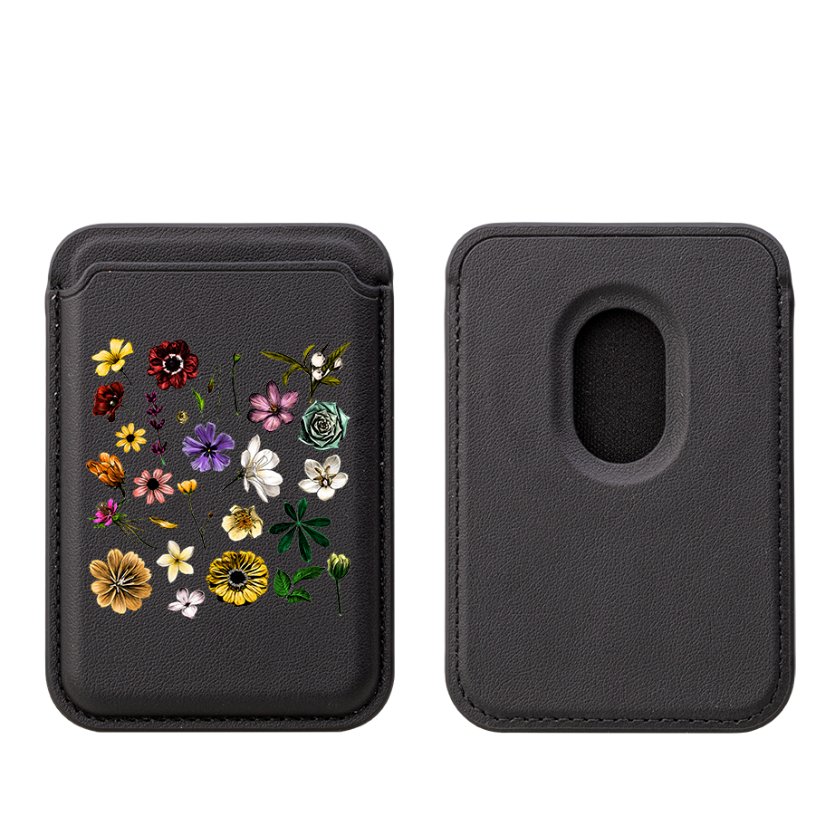 Floral Placement MagSafe Wallet- Black