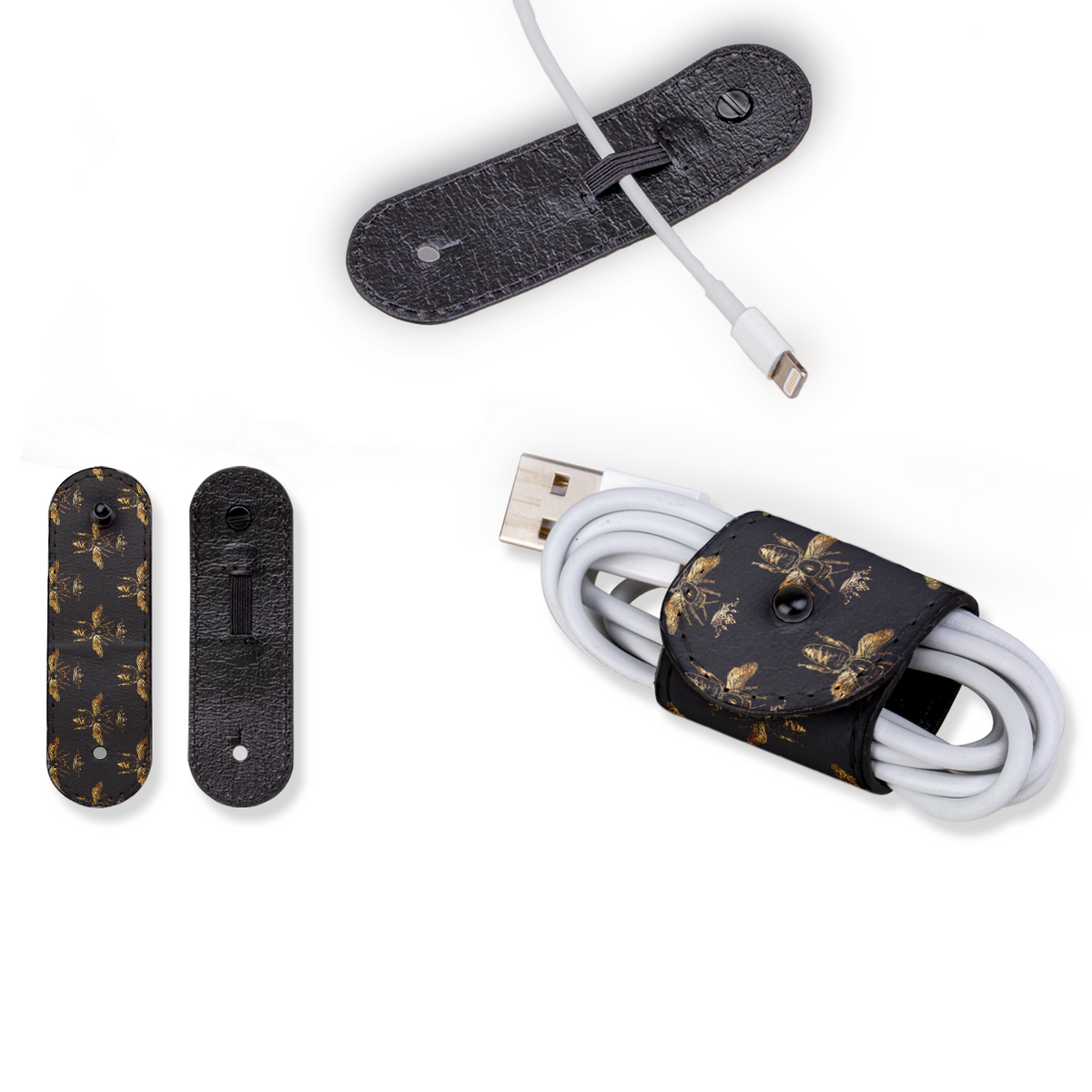 Golden Bees Black Universal Cable Wrap