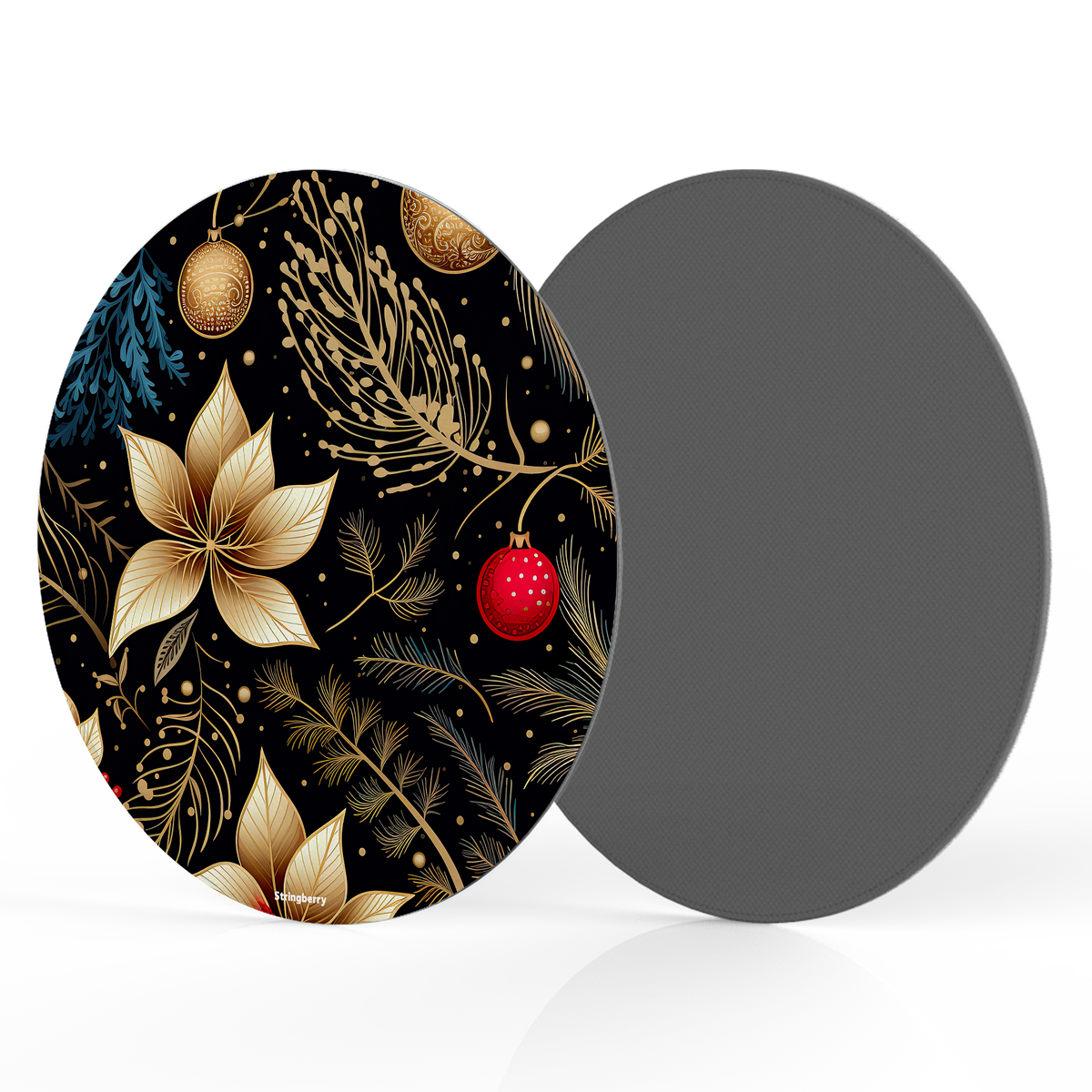 Golden Winter Floral Vegan Leather Mouse Mat