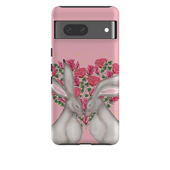 Google Tough Case -  White Hares Rose Heart By Catherine Rowe