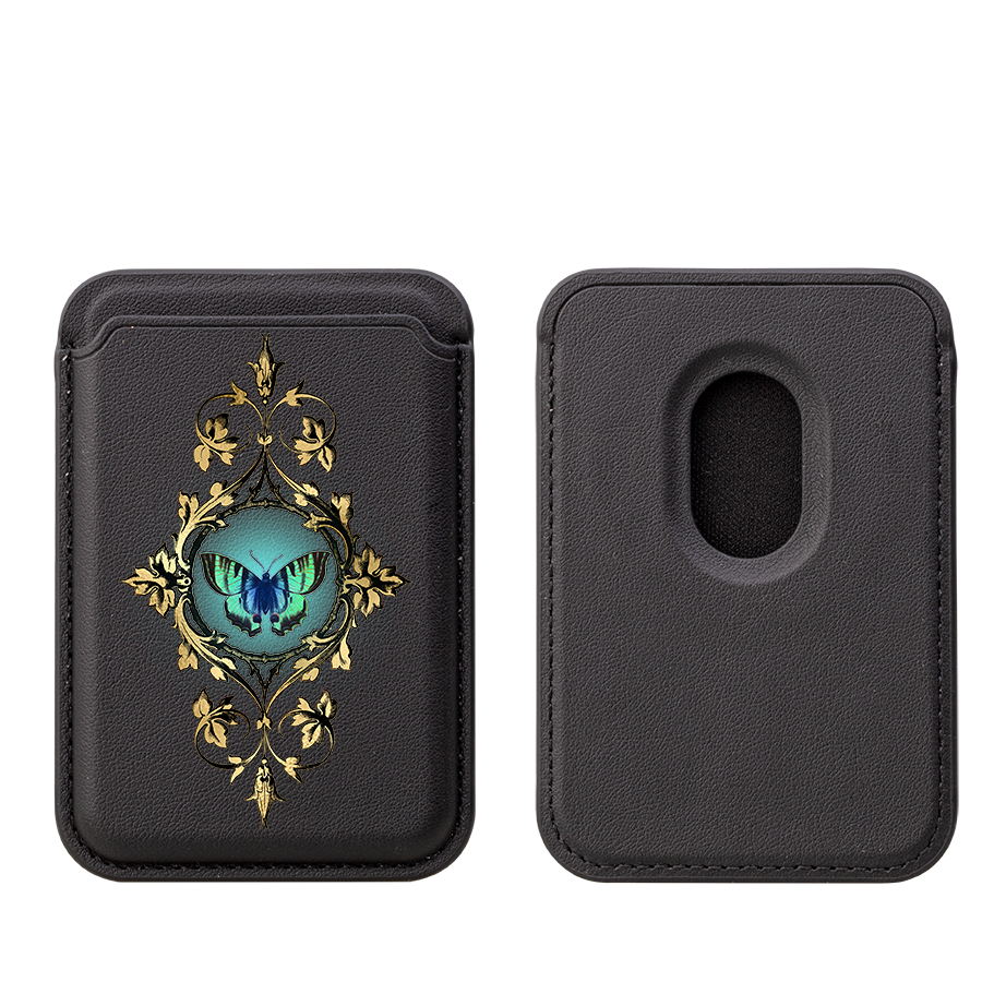 Green Butterfly MagSafe Wallet- Black