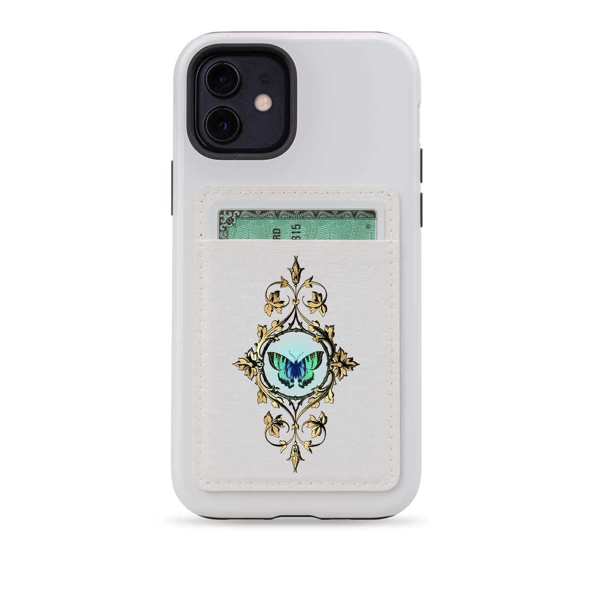 Green Butterfly MagSafe Wallet- White