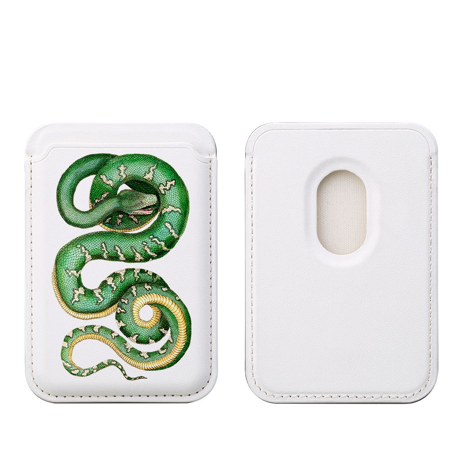 Green Snake MagSafe Wallet- White