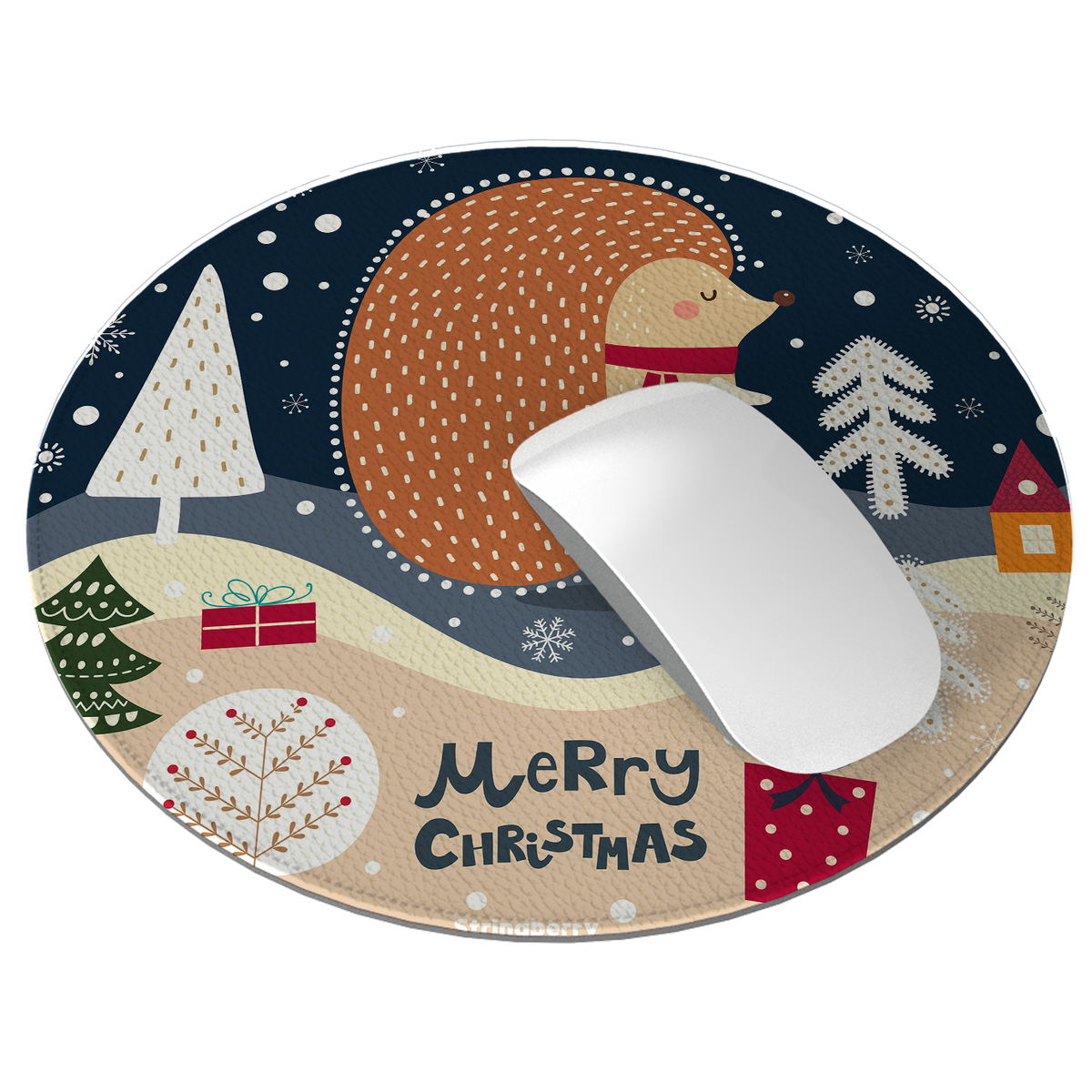 Hedgehog For Xmas Vegan Leather Mouse Mat