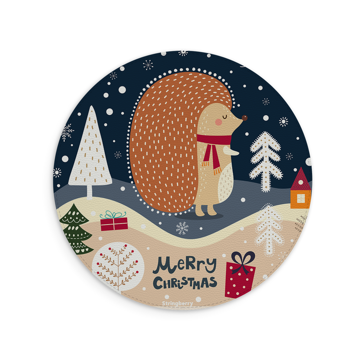 Hedgehog For Xmas Vegan Leather Mouse Mat