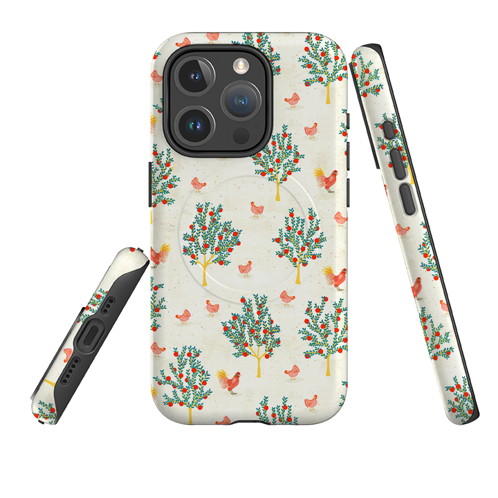 iPhone MagSafe Tough Case - Apple Trees and Chickens Cream By Katherine Quinn