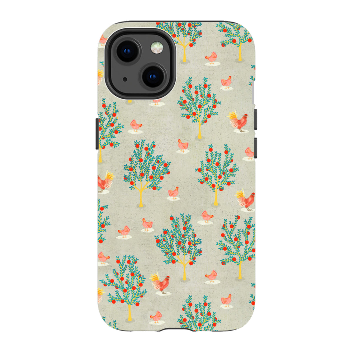 iPhone MagSafe Tough Case - Apple Trees and Chickens Grey By Katherine Quinn