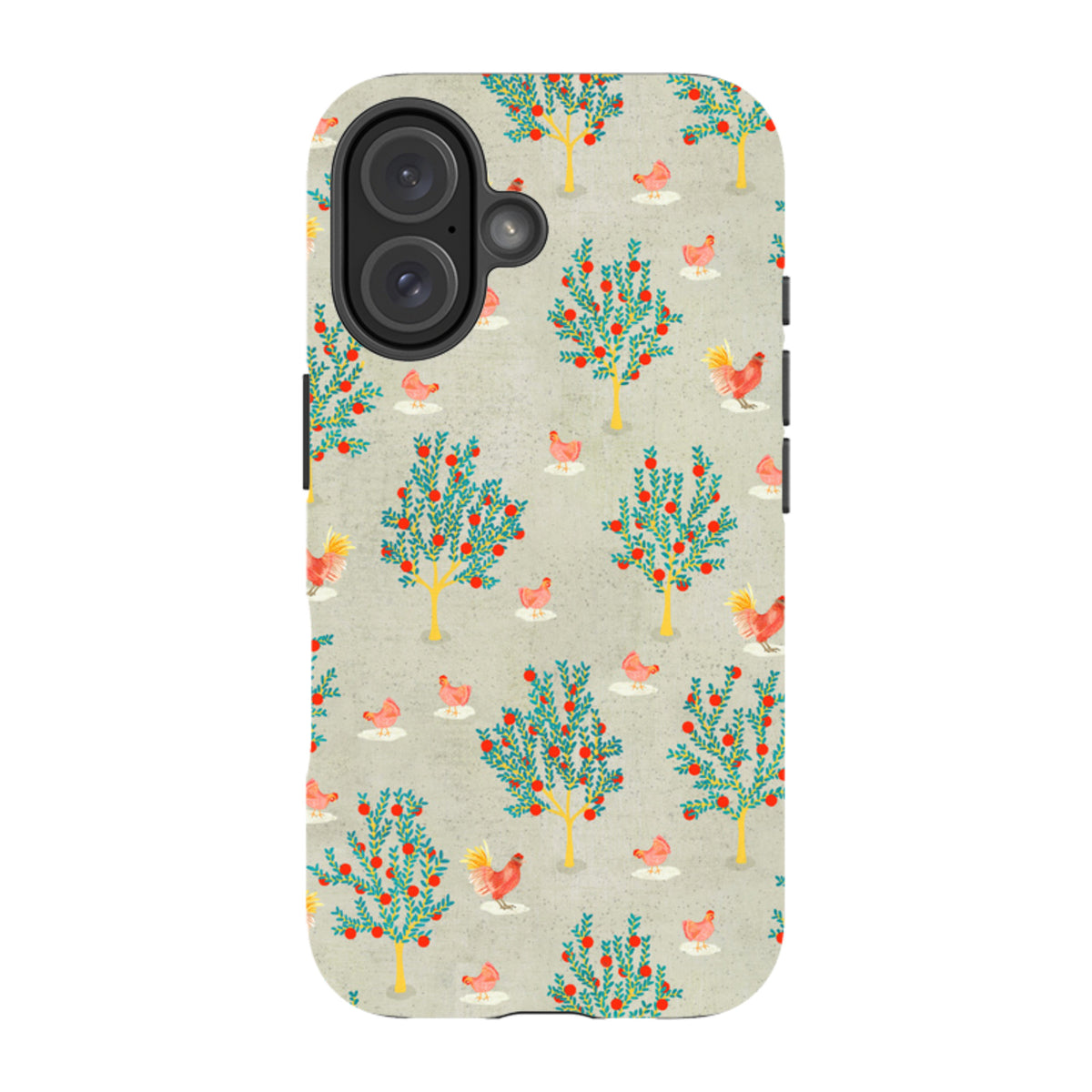 iPhone MagSafe Tough Case - Apple Trees and Chickens Grey By Katherine Quinn