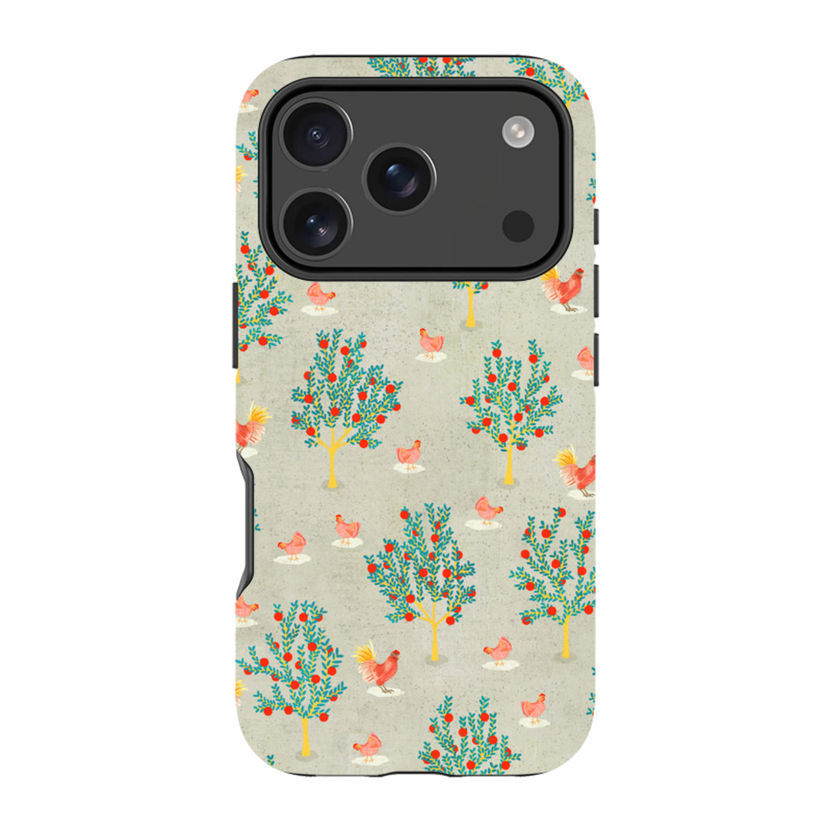 iPhone MagSafe Tough Case - Apple Trees and Chickens Grey By Katherine Quinn
