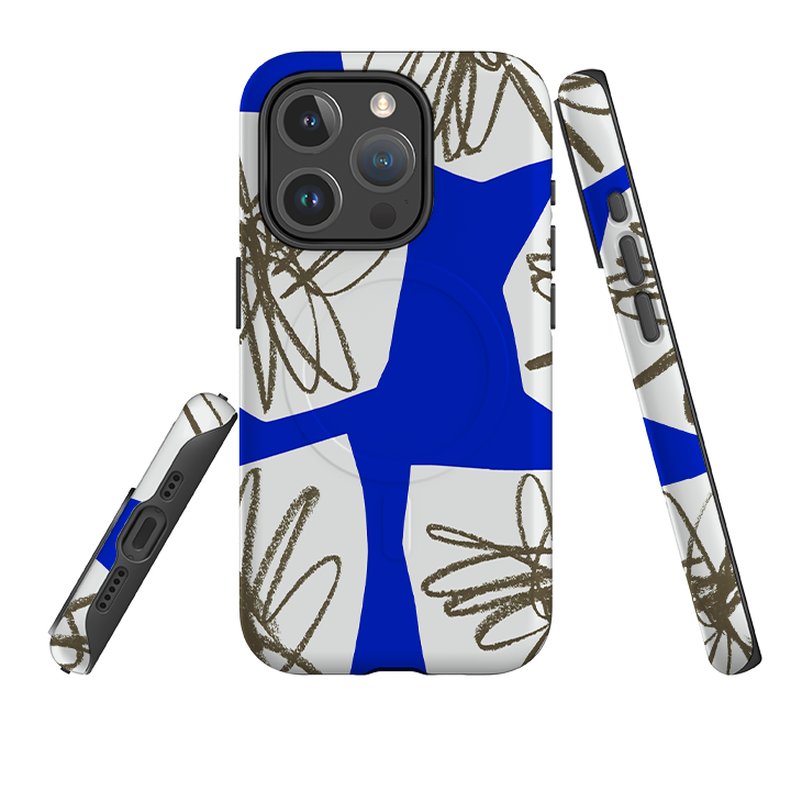 iPhone MagSafe Tough Case – Blue Collage Flower von Kitty Joseph