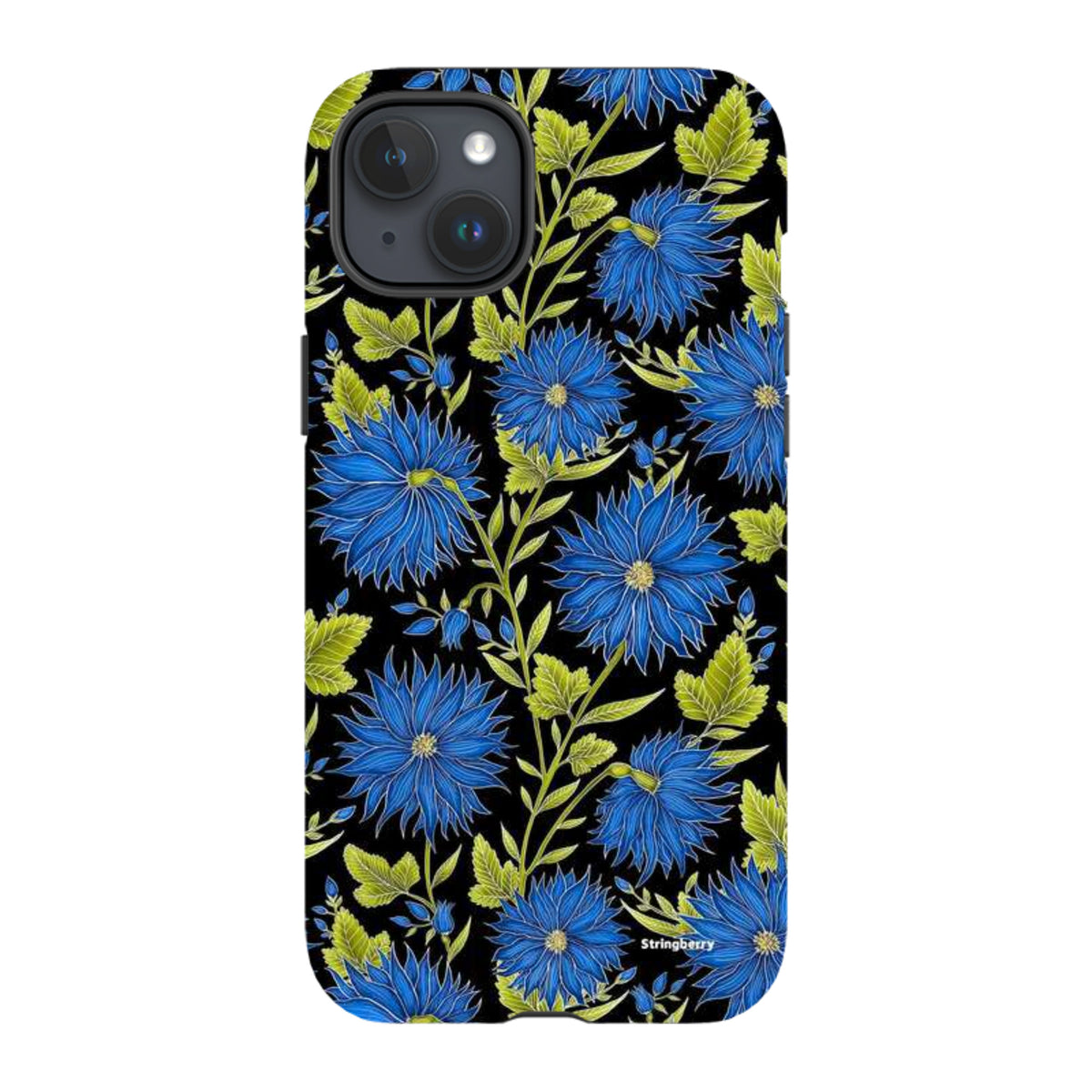 iPhone MagSafe Tough Case - Blue Flowers Black By Catherine Rowe
