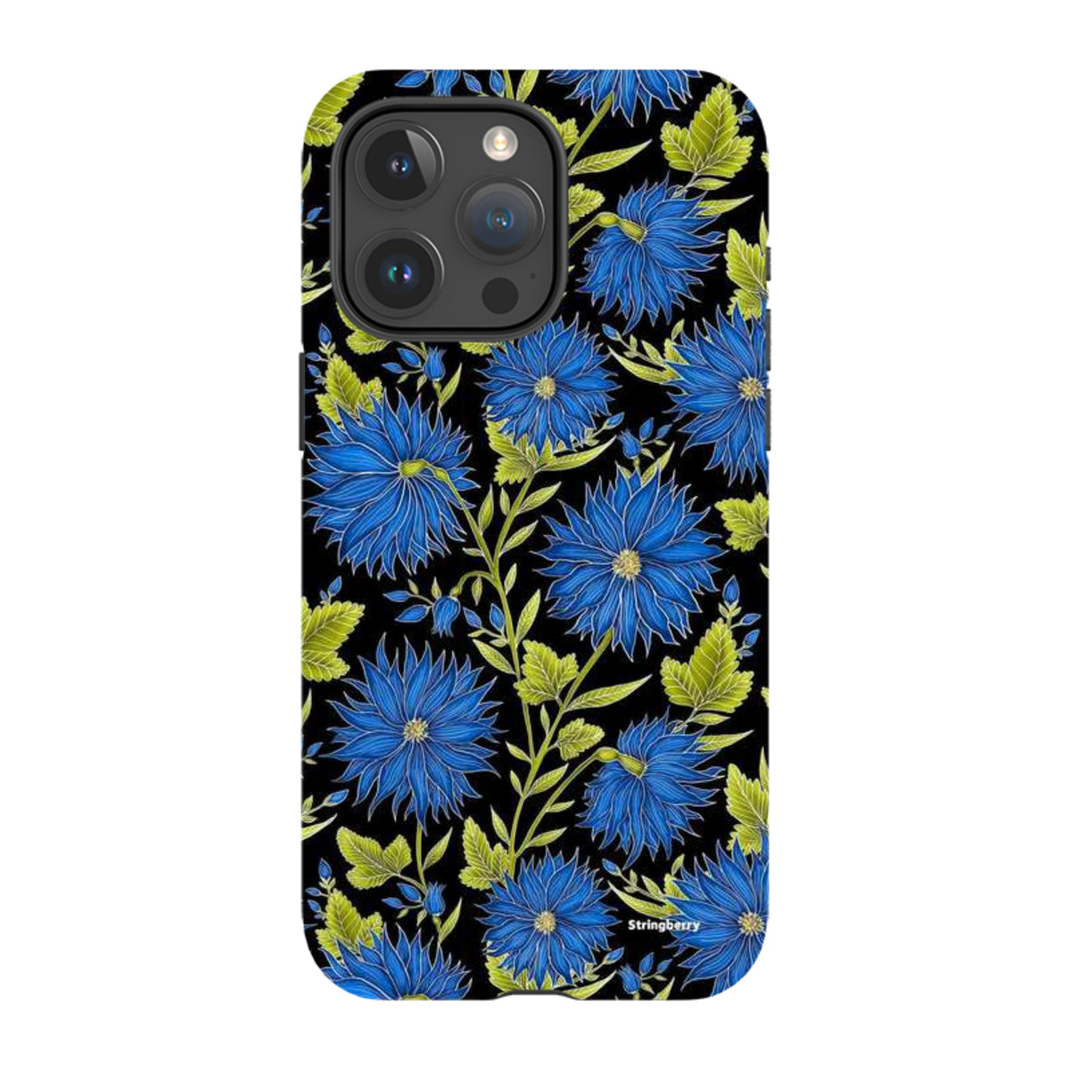 iPhone MagSafe Tough Case - Blue Flowers Black By Catherine Rowe