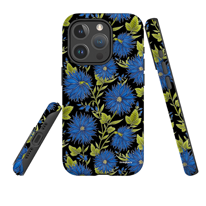 iPhone MagSafe Tough Case - Blue Flowers Black By Catherine Rowe
