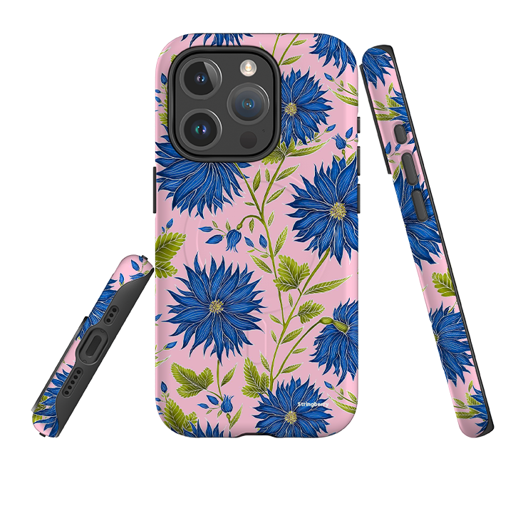 iPhone MagSafe Tough Case - Blue Flowers Pink By Catherine Rowe