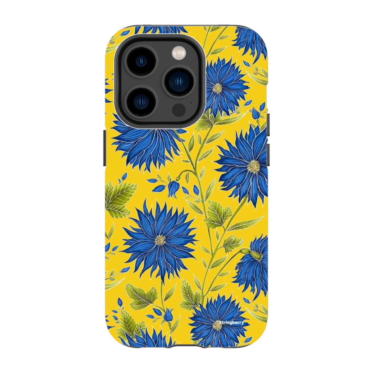 iPhone MagSafe Tough Case - Blue Flowers Yellow By Catherine Rowe
