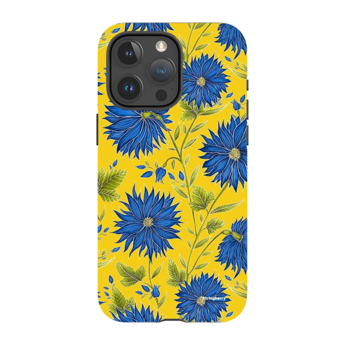 iPhone MagSafe Tough Case - Blue Flowers Yellow By Catherine Rowe