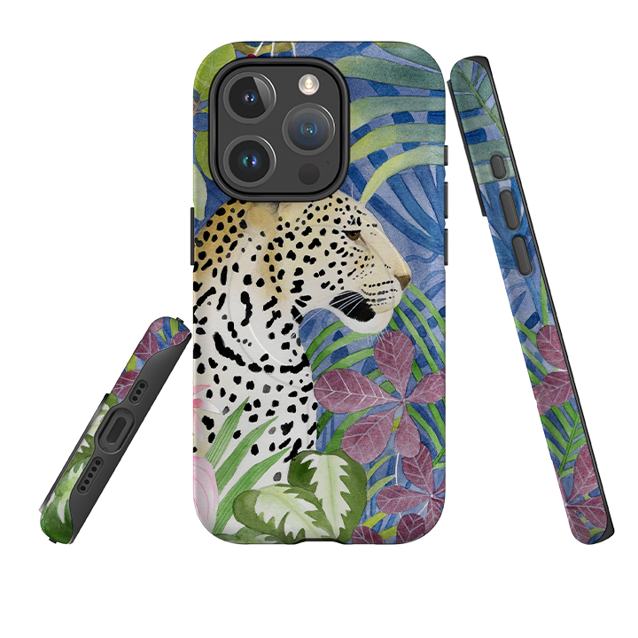 iPhone MagSafe Tough Case - Blue Jungle Leopard By Bex Parkin
